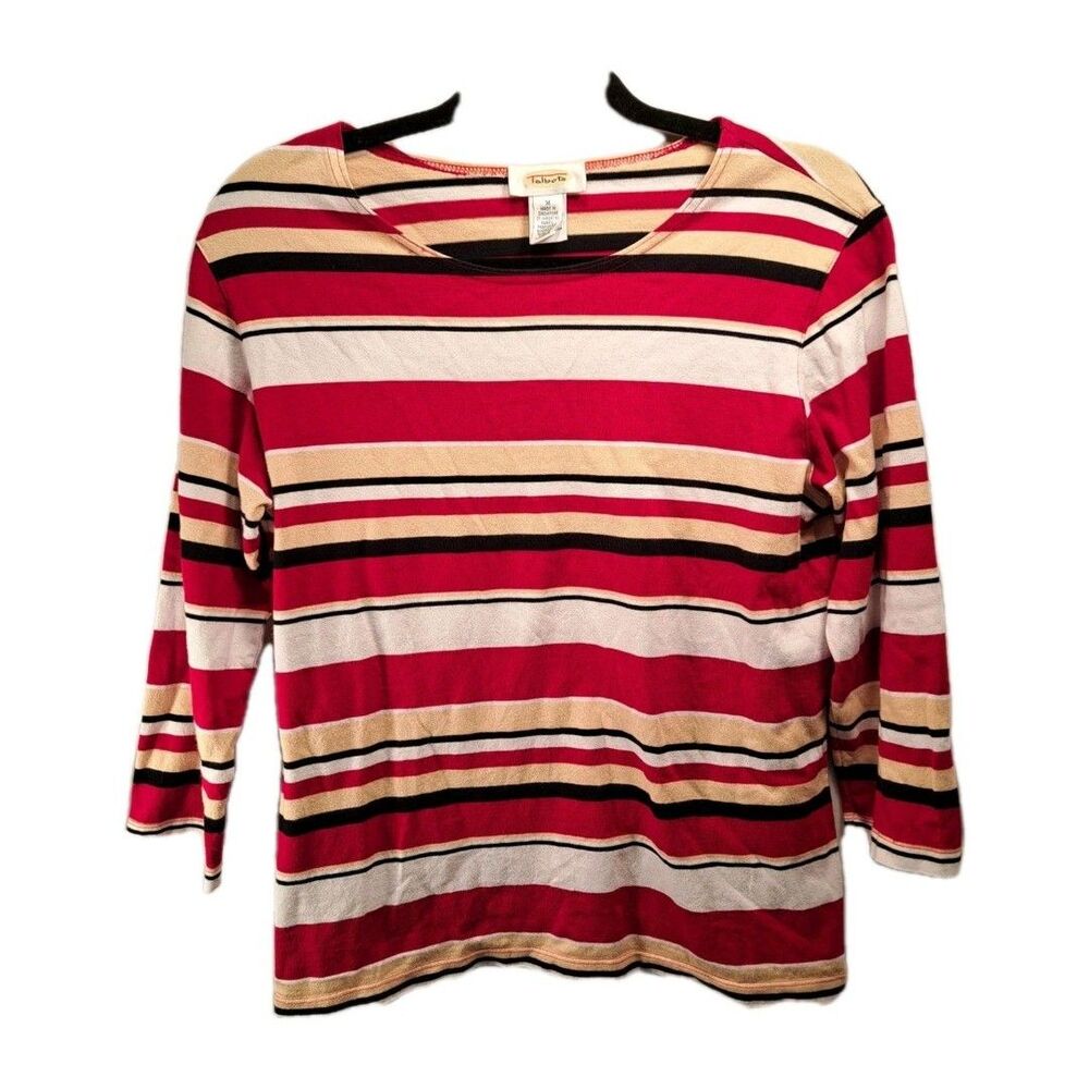 Talbots Red/Tan/White/Black Women's striped long sleeved top size med